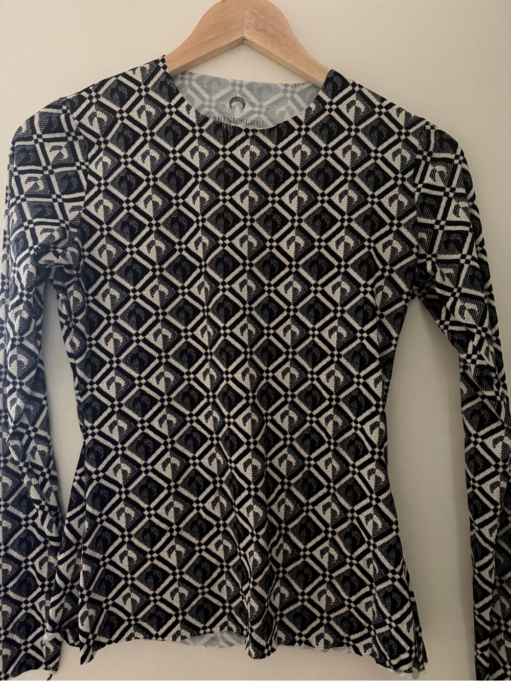 Marine Serre Black and White Geometric Long Sleeve Top